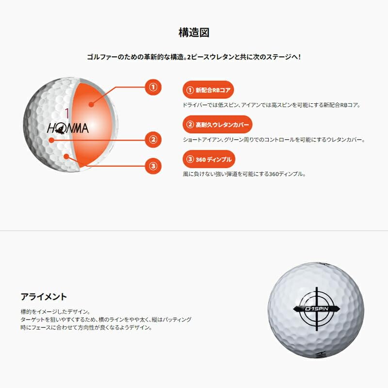 Amazon.co.jp: 本間ゴルフ D1 SPIN ボール 2023年モデル BT2301