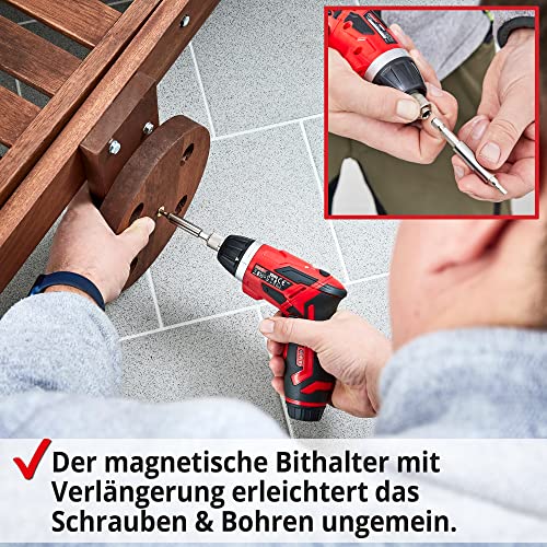 HECHT Mini Akkuschrauber – 3,7 V / 2000 mAh Li-Ion Akku – mit 52-tlg Bitsatz, magnetischem Bithalter, LED-Arbeitslicht… – Bild 5