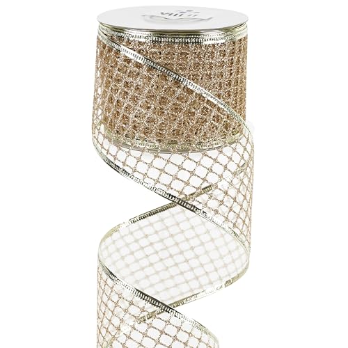 MEEDEE Champagne Netting Ribbon Wired Mesh 10 Yards