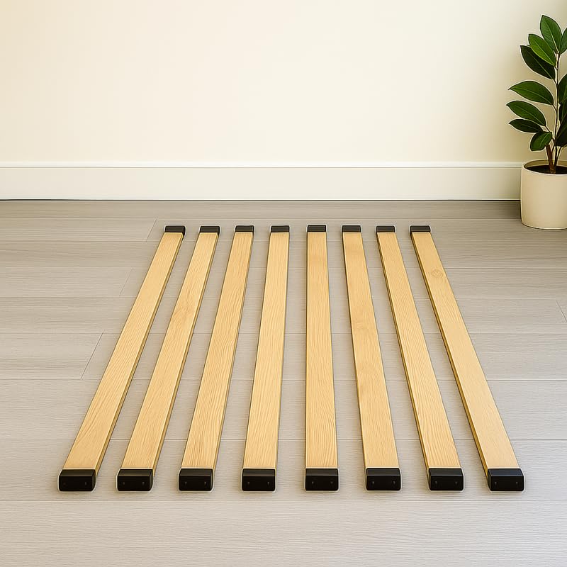 Coreme Lot 8 Lattes + 16 Embouts à Clipser - 8 Lattes de 700 x 53 mm + 16 Embouts - Multiplis Hêtre, Kit Réparation Lit, Compatible Sommier, Clic-Clac et BZ