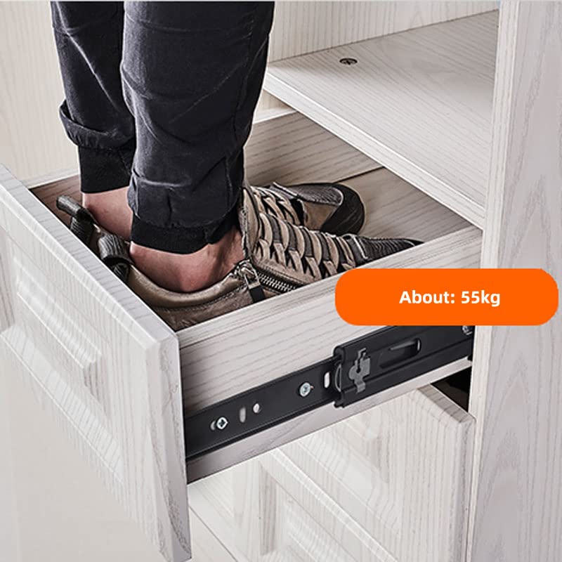 Guide per cassetti 2pc Black Black Roll Rotelle Acciaio Ribund Sliding Tracks Drawer Track Rail Binario A Tre Sezione Mobile Mobile Mute Slides Hardware per mobili (Color : 16 inch)