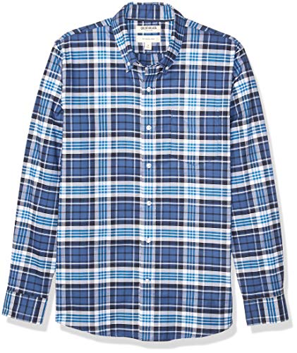 Amazon Brand - Goodthreads Men's Slim-Fit Long-Sleeve Comfort Stretch Oxford Shirt with Easy Care, Denim Blue Multi Plaid Medium