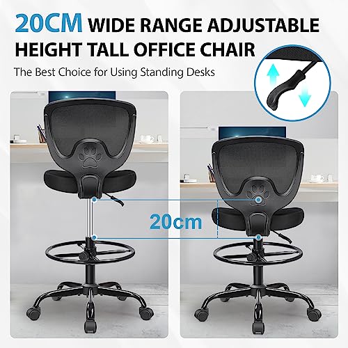 Primy Office Drafting Chair, Ergonomic Tall Desk Chair with Adjustable Height and Footrest Ring, Armless Mid-Back Standing Computer Chair Executive Rolling Breathable Mesh Chair fo image 2