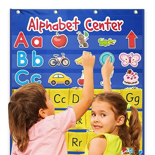 LIANXUE Alphabets Center Pocket Chart Cards Set for Kid Letter Learning
