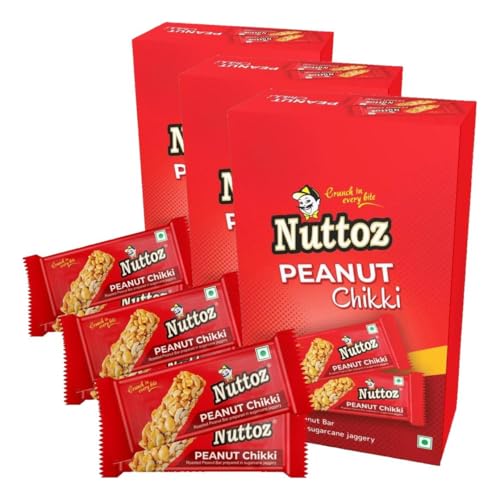 Image of Nuttoz Peanut Chikki Bar | Made with Jaggery | Gajak | Traditional Indian Sweet | Protein Rich Snack | Nutritious Energy Bar | Gazak (20 Bars, 25 Gm Each - 500gm) (Pack of 3)