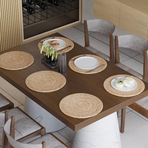 Image of Encasa XO Dining Table Mats Set of 6 | Jute Round Placemat - 32 cm Diameter | Jute Natural Bleach Color | Handmade Style Chargers for Dinner Plates