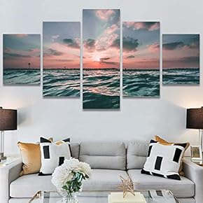 SIGNWIN 5 Panel Canvas Wall Art Skyline Sunset...
