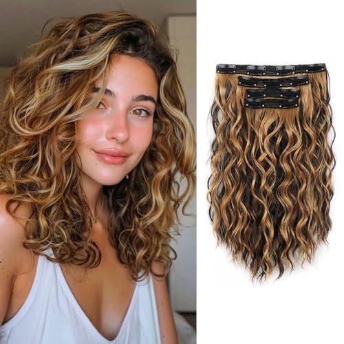 XFSRG 4 Piezas Clip en Extensiones de Cabello 35cm Ondulado Clip in Hair Extensions para Mujer Extensión De Pelo Humano Clips Sintética Natural Postizos (Marrón claro) XFSRG 4 Piezas Clip en Extensiones de Cabello 35cm Ondulado Clip in Hair Extensions para Mujer Extensión De Pelo Humano Clips Sintética Natural Postizos (Marrón claro)
