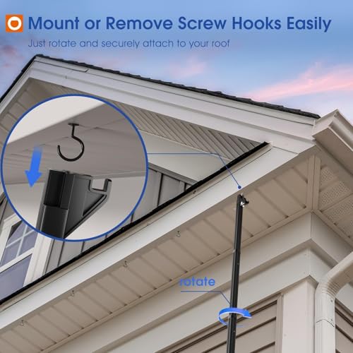 Telescopic Extension Pole for Hanging Outdoor String Lights and Mounting Screw Hooks