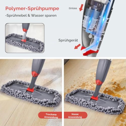 Wischer mit Sprühfunktion, Domi-Patrol Bodenwischer Sprühfunktion mit 3 Waschbaren...