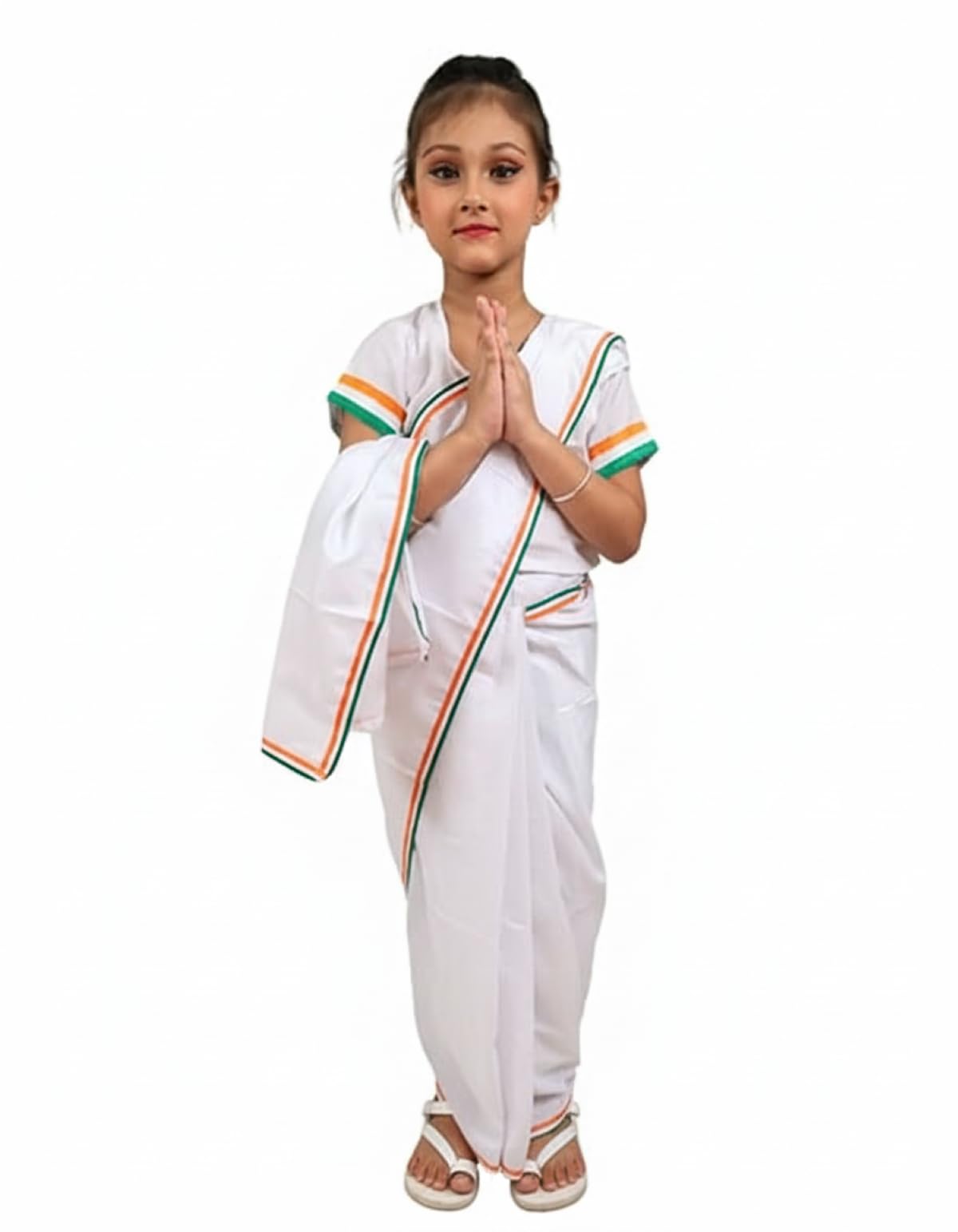 BookMyCostume Tri Colored Tricolor Saari Independence Day Indian Patriotic Girls Fancy Dress Costume 3-4 years