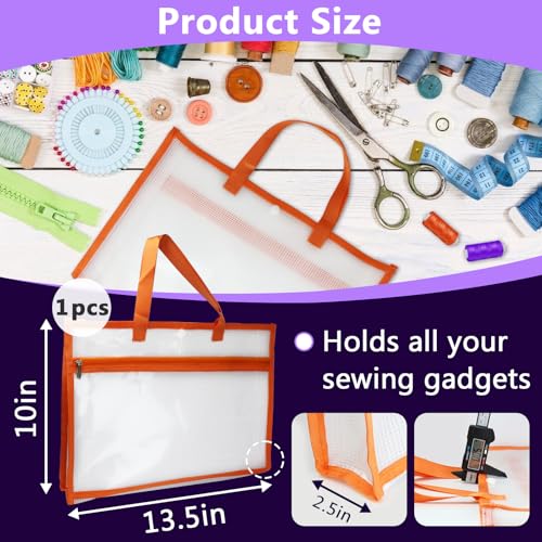Image of Portable Project Bags for Quilting Knitting, Stitching and Embroidery Projects Storage, Sew Project Bag with Zipper and Double Pockets, Transparent Mesh Sewing Project Bag for Crafter