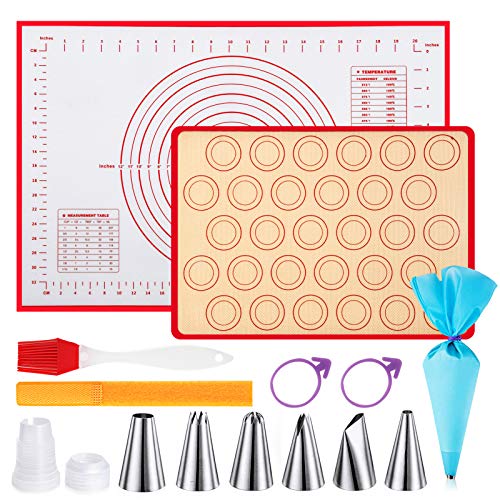 Silicone Baking Mat, Pastry Mat, 15.8"x23.5" Dough Mat, 11.6"x16.5" Macaroons Baking Mat, Baking Mat for Rolling Out Dough, Baking Mat Set with Measurements, Macaron Baking Kit