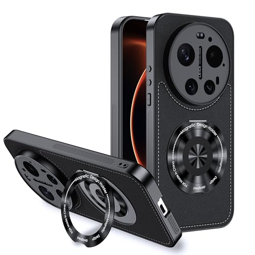 Futudoos Hülle für Xiaomi 17 Ultra mit drehbarem Ständer 360drehbar Anti-Fingerabdruck & rutschfest Flexibles Silikon + PU Leder Cover für Xiaomi 17 Ultra (Schwarz)