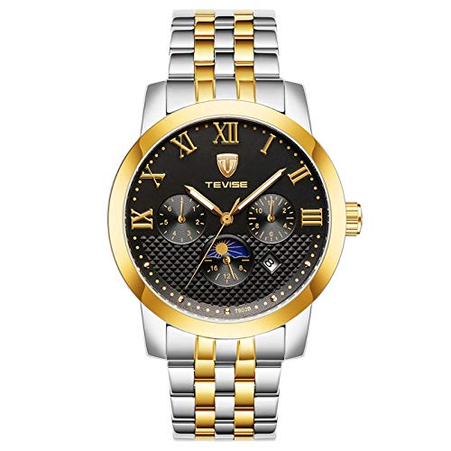 Preisvergleich Produktbild Qxue Herren Uhr Männer Chronographen Gold Edelstahl Wasserdicht Designer Armbanduhren Mann Militär Großes Leuchtende Analog Datum Business Uhren,colorD