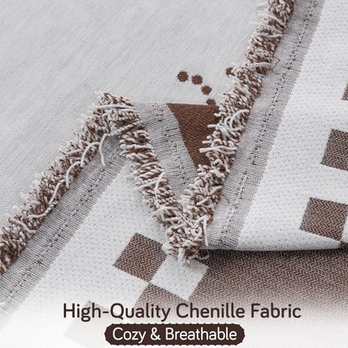 Image of HOKIPO Premium Chenille Printed Sofa Cover Throw Blanket 320 GSM for 2 Seater - All Season Use, 'Serene Abode Series' Brown Dot Burst (180x250 cm) (AR-6632-D6)