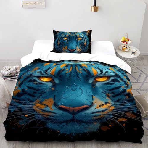 Housse de couette tigre bleu 135x200 microfibre avec 1 taie - 2