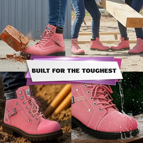 Image of Safety Girl Women's Work Boots | Water-Resistant Leather Work Boots | Oil & Slip-Resistant Soft Toe Boots for Women | Premium Nubuck Leather | Lightweight and Comfortable | Black Leather - 11.5W