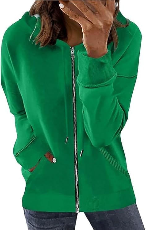 Womens Long Sleeve Open Front Zip Up Hoodies Drawstring Cardigan Hooded Sweatshirt Fashion Sweaters with Pockets