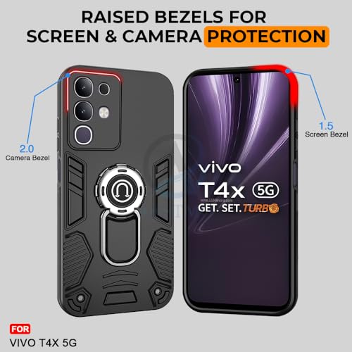 Image of AESTMO Vivo T4X / Z10X / Y31 Pro 5G Back Case Cover | Tough Armor Bumper | Ring Holder & Kickstand in-Built | 360 Degree Protection Cover for Vivo T4X / Z10X / Y31 Pro 5G (Black)