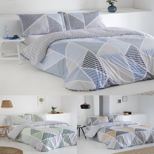 COTTON ARTean Funda Edredón Nordico GEKA Azul Cama 135 Algodón Poliéster 2 Piezas