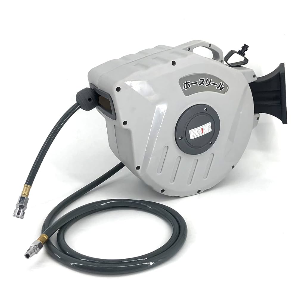 丸型 散水ホース 35m 屋外 ホースリール 自動巻取 180度回転 ノズル付き 丸型 散水ホース 35m 屋外 ホースリール 自動巻取 180度回転