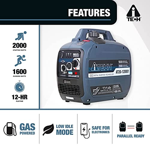 AT20-120001 2000 Watt Portable Inverter Generator Gas Powered Lightweight and Small with Super Quiet Operation for Home or Travel, RV Ready - Image 3