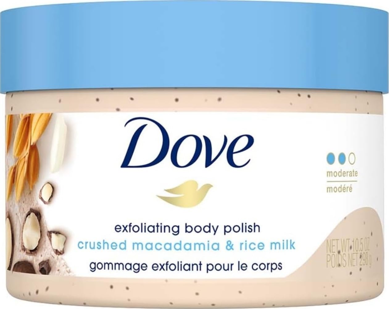 Dove Exfoliating Body Polish Body Scrub, Macadamia & Rice Milk, 10.5 oz