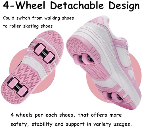 ANEFUN Pink Roller Skate Shoes for Kids Pink-white 1135 - Image 3