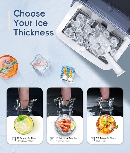 ecozy Ice Cube Maker Countertop, 45 lbs Per Day Ice Machine, 24 Cubes Ready in 13 Mins, Self-Cleaning Function, Perfect for Home Kitchen Bar Party Office, Stainless Steel