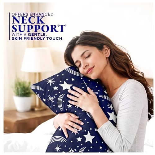 Image of TRIYON Pillow Height Adjustable Microfiber Sleeping - Set of 2 | 16 inch x 24 inch| Soft, Supportive & Stomach Sleepers | Blue Star Print (4, Blue, King (U.K. Standard))