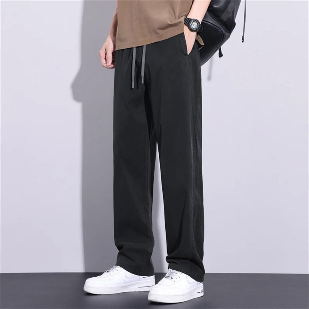Pantaloni vintage da uomo in tessuto Lyocell traspirante pantaloni elastici in vita dritti larghi pantaloni larghi