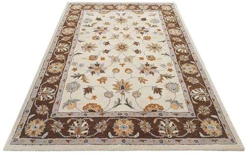 Image of Hand-Tufted Woolen Large Carpets for Living Room 9x12 feet Ivory & Brwon Color Traditional Anti-Skid Area Rug High Pile Thick Carpet & Rugs for Hall & Bedroom