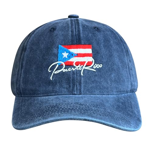 Bukesiyi Vintage Puerto Rico Flag Hat - Embroidered Puerto Rican Baseball Cap for Men Women Soft Cotton Adjustable Dad Hat Washed Navy Blue