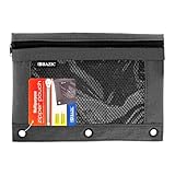 BAZIC Pencil Pouch 3 Ring Binder Pouch w/Rivet Enforced Rings Hole, Black Mesh Window Zipper Pouches, 1-Count