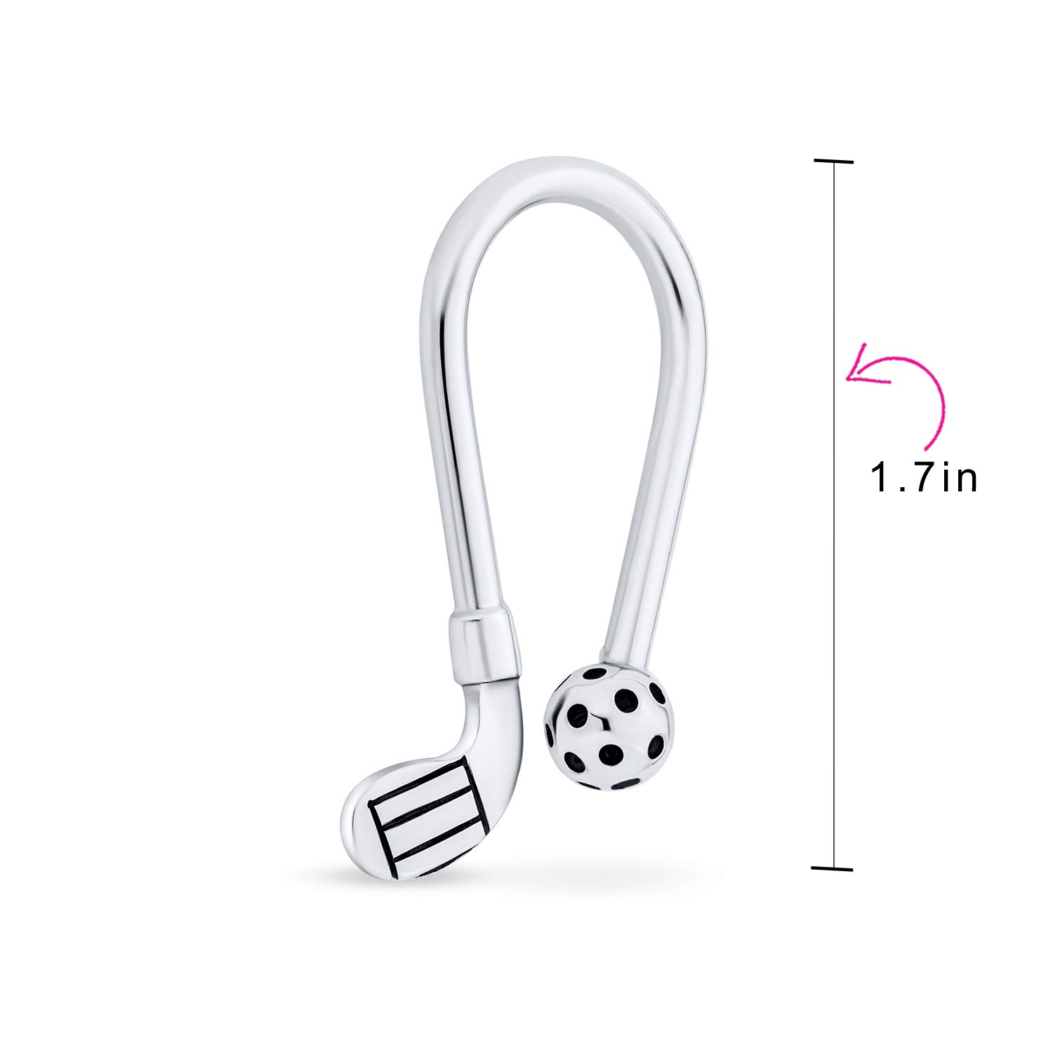 Bling Jewelry Llavero de golf para hombres y mujeres con pelota de golf, palo en forma de U, punta de tornillo de bola, plata de ley oxidada.