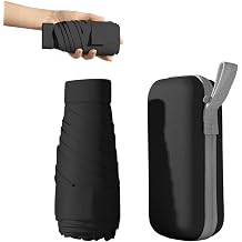 Mini Folding Travel Umbrella, Windproof Strong, UV Protection, 6 Ribs, Pocket Umbrella with Capsule Case for Women, Men, Girls Small