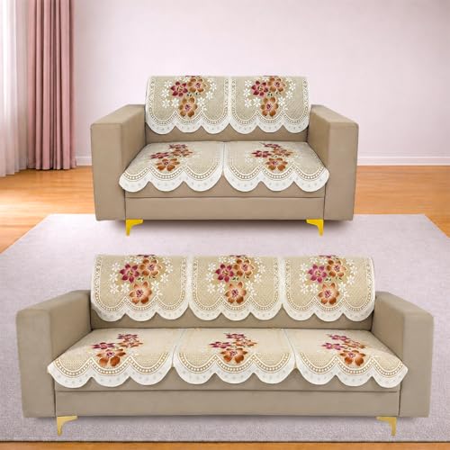 Image of Homerz Premium 'Surya Series' Sofa Cover | Stylish Sofa Protector | Net Fabric | Anti-Stain & Washable Slip Cover Exact Size Antislip (Exclusive Yellow, 5 (3+2) Seater, Seat Cover with Backrest)