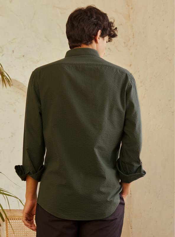 Image of Andamen Men's Seersucker Solid Regular Fit Shirt