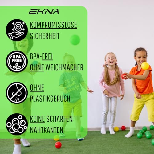 EKNA Spielbälle Ø 5,5cm - Bällebad Bälle 200 Stück - Bunte Auswahl für Bällebad-Pool - Plastikbälle Baby-Bälle Farben Hellgrün Hellblau Gelb Rosa Weiß Lila