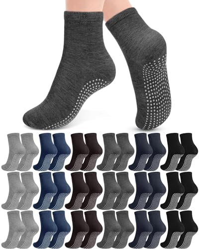 Jiuguva 36 Pairs Non Slip Yoga Socks with Grips Skid Proof Socks for Men Women Pilates Barre 6 Colors