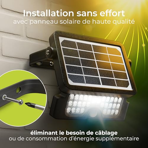 Luceco Solar Powered LED Outdoor Floodlight with PIR Motion Sensor, Security Light, Exterior Lighting, Angular Design, Adjustable, Guardian, Black, IP65, 5W, 550lm, 4000K, LEXSF6B40 - Image 5