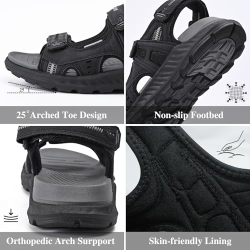 Queday Mens Hiking Sandals With Arch Support Sport Recovery Athletic Walking Sandals For Man Outdoor Summer Casual Thick Cushion Beach Water Fisherman Sandal4