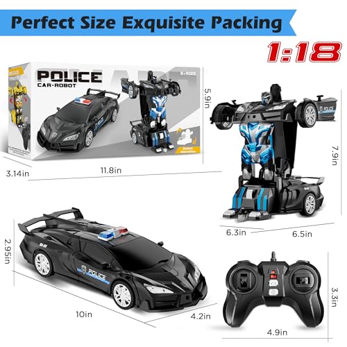 Toforo Remote Control Car, Transform Robot Rc Cars, 2.4Ghz 1:18 Scale Transforming Police Toy Cars With One-Button Deformation And 360° Rotating Drifting, Gift For Kids 8-12 Boys Girls thumb #5