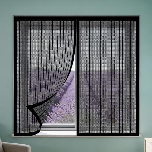 Mosquitera Magnetica Ventana 170 x 60 cm sin Taladrar Ni Atornillar Mosquitera sin Taladrar Fácil de Ensamblar Autoadhesivo para Ventanasde Balcón, Ventanasde Patio, Sala, Negro