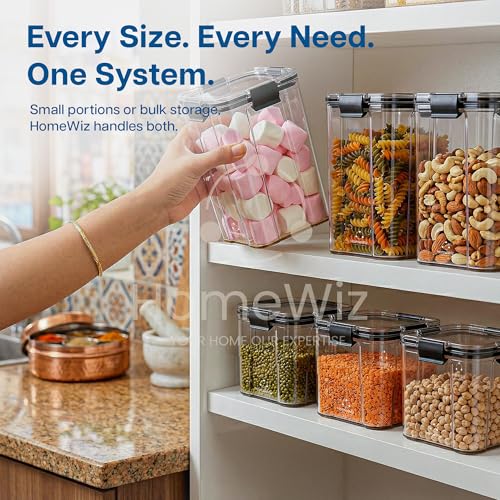 Image of HomeWiz Airtight Kitchen Storage Box Pack of 8 | 1200ml x4 & 700ml x4 | Containers For Kitchen Storage Set |Food Grade BPA-Free Kitchen Containers Set With 2 Side Clip-Lock|Stackable - Pantry & Fridge