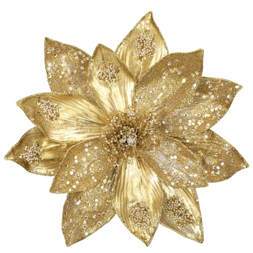 Hollyone 3 unidades de flores de Navidad adornos para árbol de Navidad, flores artificiales, flores artificiales, grandes flores de Navidad, ramas artificiales brillantes, decoración de Navidad, árbol