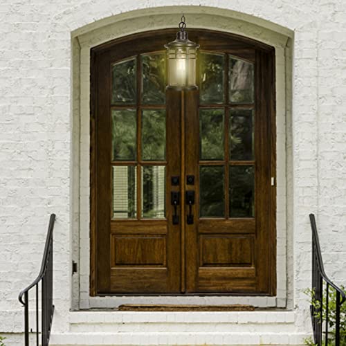 Darkaway Outdoor Pendant Lights For Porch, Outdoor Chandelier Hanging Porch Lights Outdoor Ceiling Mount Aluminum With Seeded Glass For Front Porch Gazebo Patio (Medium, Black) #TOP3