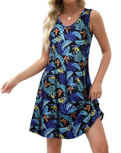 Image of elescat Womens Summer Dresses Casual V Neck Sleeveless Pockets Beach Loose Tank Sundress 2026