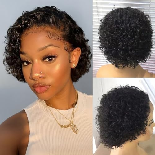 BLOCKICE Pixie Cut Wig Human Hair Stylish Curly Short Bob